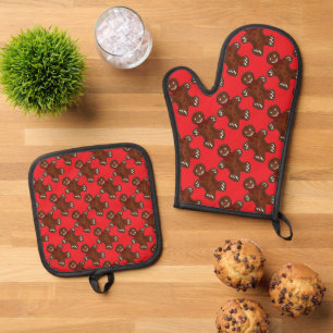 Lebkuchen Mann Männer Weihnachtskekse Handtuch Ofenhandschuh & Topflappen-Set