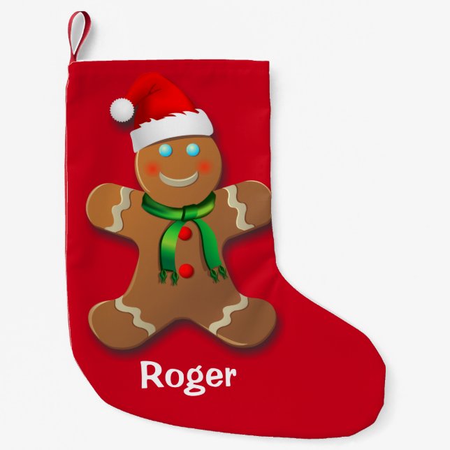 Lebkuchen-Mann mit rotem Weihnachtshut Kleiner Weihnachtsstrumpf (Vorderseite)