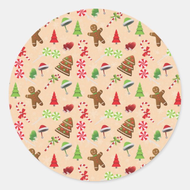 Lebkuchen Mann, Süßigkeiten und Weihnachtsmannmütz Runder Aufkleber (Vorderseite)
