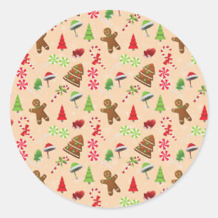 Lebkuchen Mann, Süßigkeiten und Weihnachtsmannmütz Runder Aufkleber