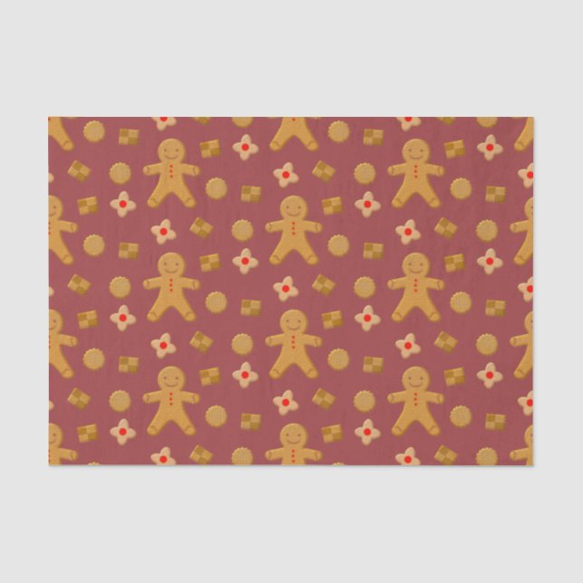Lebkuchen Männer und Kekse Burgundy Muster Seidenpapier (Vorderseite)