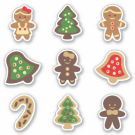 Lebkuchen Menschen, Glocken, Bäume Weihnachtskekse Aufkleber