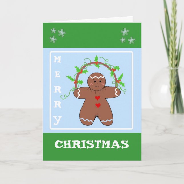 Lebkuchen mit Holly Greetings Feiertagskarte (Vorderseite)