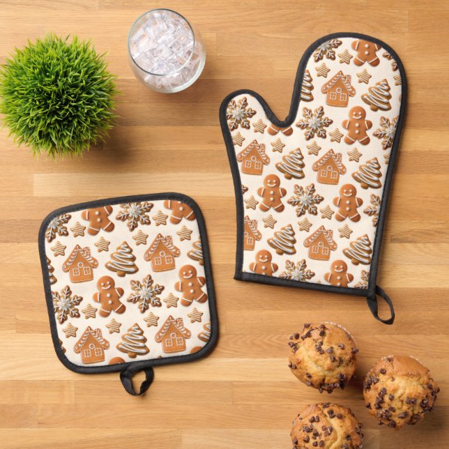Lebkuchen Ofenhandschuh & Topflappen-Set (Oben Unten)