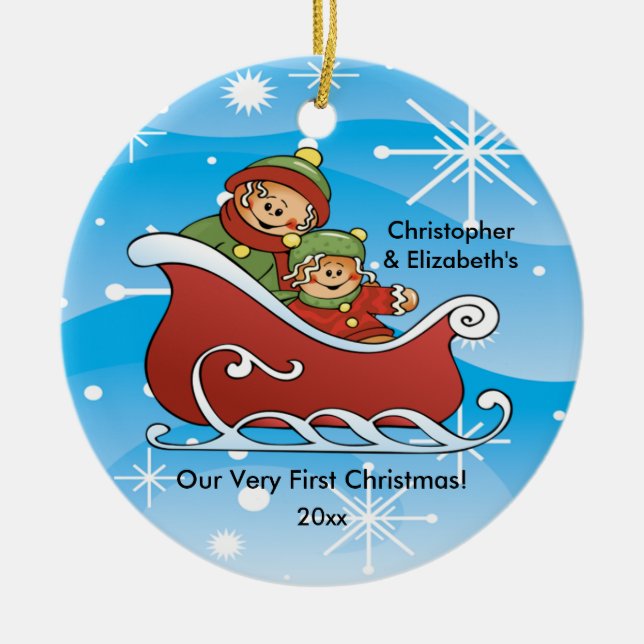 Lebkuchen paart erste Verzierung des Babys Keramikornament (Vorne)