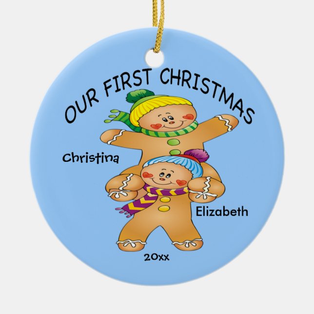 Lebkuchen paart erste Verzierung des Babys Keramikornament (Vorne)