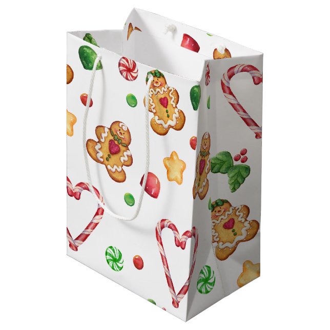Lebkuchen-Plätzchen, Pfefferminz-Herzen, Gumdrops Mittlere Geschenktüte (Vorderseite Schrägansicht)