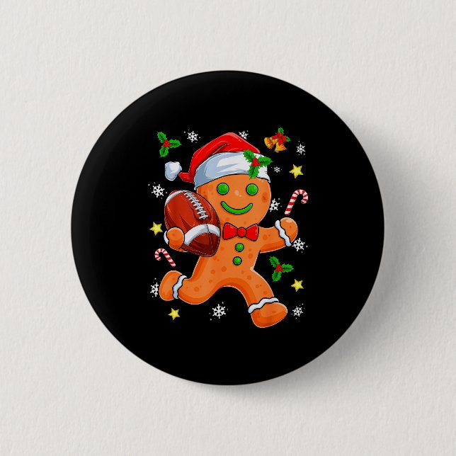 Lebkuchen-Plätzchen spielt Fußball Frohe Weihnacht Button (Vorderseite)