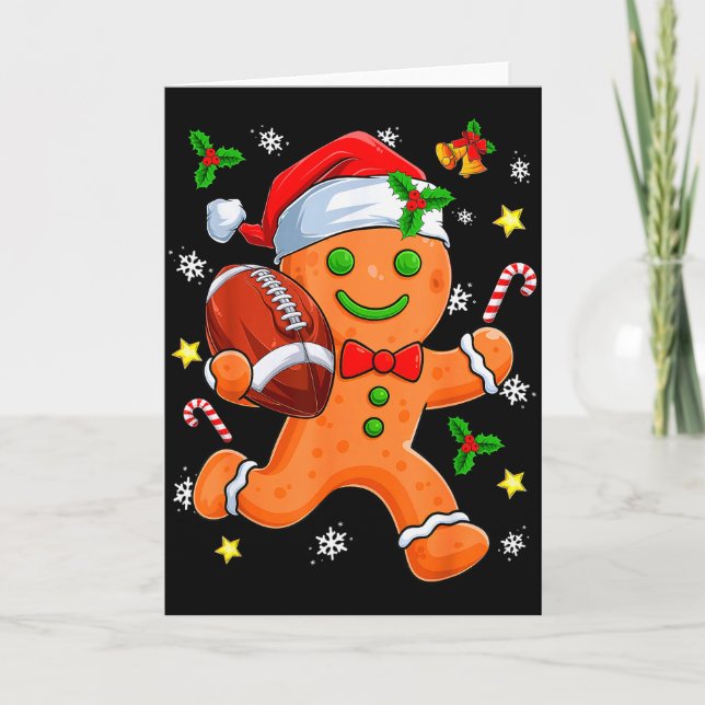 Lebkuchen-Plätzchen spielt Fußball Frohe Weihnacht Karte (Vorderseite)