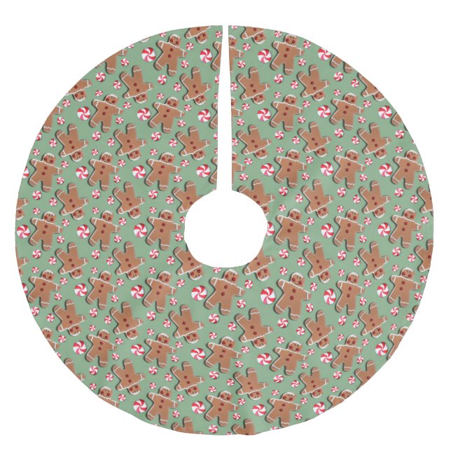 Lebkuchen-Plätzchen-Süßigkeits-Grün Polyester Weihnachtsbaumdecke (Vorderseite)