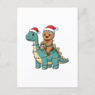 Lebkuchen Reitet Auf Einem Dinosaurier Weihnachtsm Einladungspostkarte