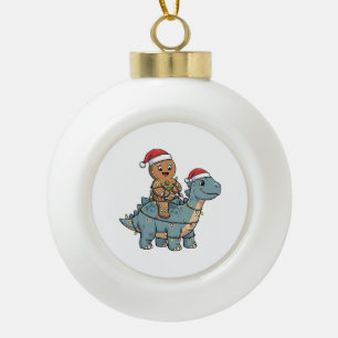 Lebkuchen Reitet Auf Einem Dinosaurier Weihnachtsm Keramik Kugel-Ornament