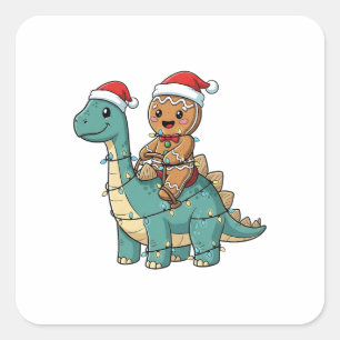 Lebkuchen Reitet Auf Einem Dinosaurier Weihnachtsm Quadratischer Aufkleber
