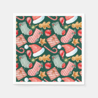 Lebkuchen-Santa-Hut festliches Muster Aquarell Serviette