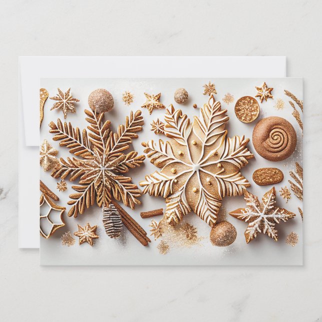 Lebkuchen Schneeflocken mit Goldenem Glitzer Feiertagskarte (Vorderseite)
