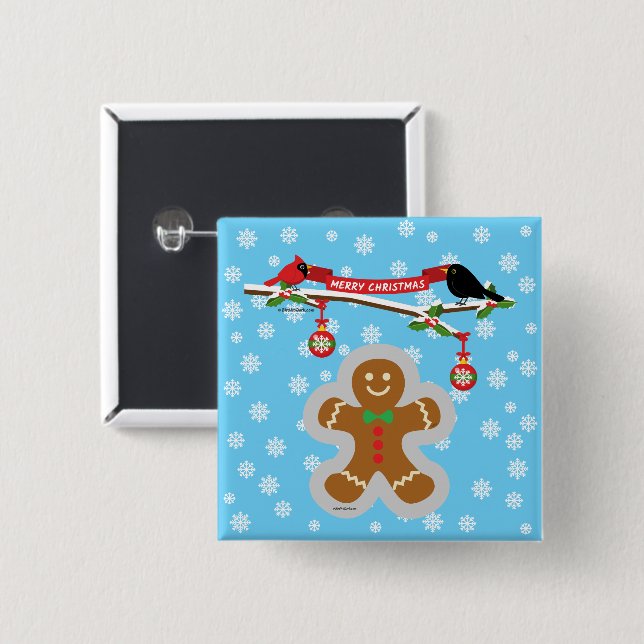 Lebkuchen, Schneeflocken und Vögel Button (Vorne & Hinten)