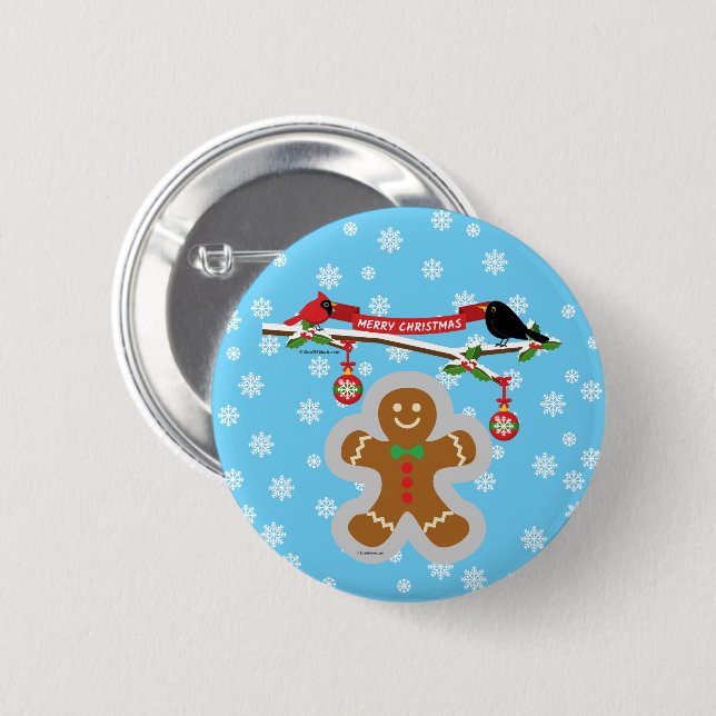 Lebkuchen, Schneeflocken und Vögel Button (Vorne & Hinten)