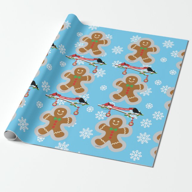 Lebkuchen, Schneeflocken und Vögel Geschenkpapier (Ungerollt)