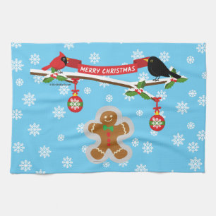 Lebkuchen, Schneeflocken und Vögel Geschirrtuch