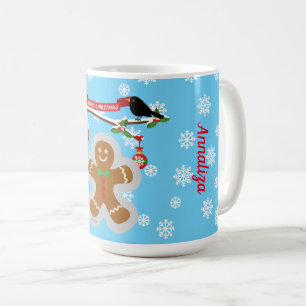 Lebkuchen, Schneeflocken und Vögel Name hinzufüg Kaffeetasse