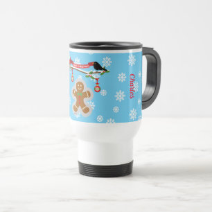 Lebkuchen, Schneeflocken und Vögel Name hinzufüg Reisebecher