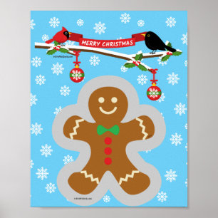 Lebkuchen, Schneeflocken und Vögel Poster