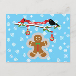Lebkuchen, Schneeflocken und Vögel Postkarte