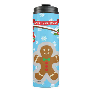 Lebkuchen, Schneeflocken und Vögel Thermosbecher