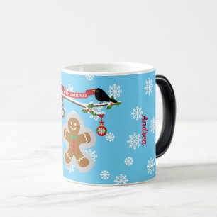 Lebkuchen, Schneeflocken und Vögel Verwandlungstasse