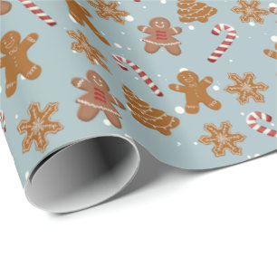 Lebkuchen-Schneekugeln und Zuckerstangen Geschenkpapier