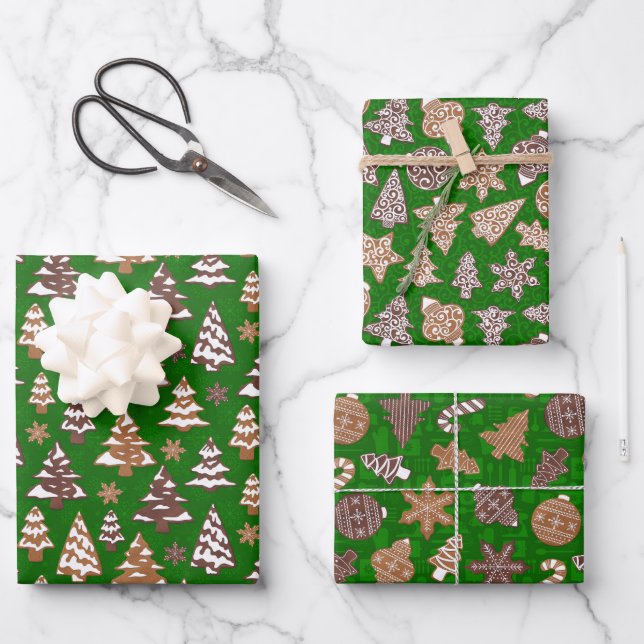 Lebkuchen Set Grün Weihnachten Geschenkpapier Set (Vorderseite)