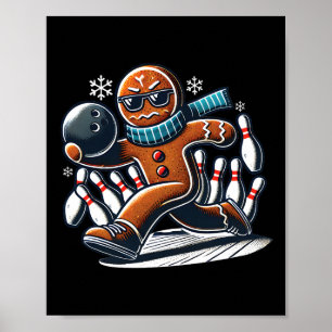 Lebkuchen spielt Bowling Ll und Pins Weihnachten  Poster