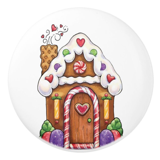 Lebkuchen-Süßigkeits-Haus-Fach-Zug-Griff Keramikknauf (Vorderseite)