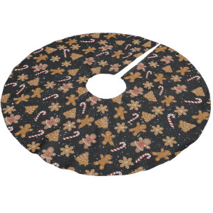 Lebkuchen und Bonbons in Schneeflocken Polyester Weihnachtsbaumdecke
