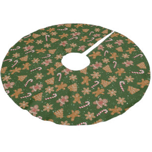 Lebkuchen und Bonbons in Schneeflocken Polyester Weihnachtsbaumdecke