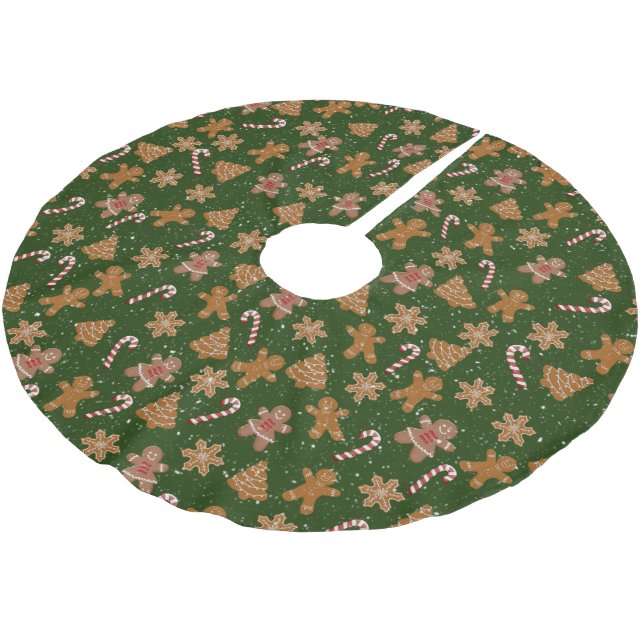 Lebkuchen und Bonbons in Schneeflocken Polyester Weihnachtsbaumdecke (Schrägansicht)