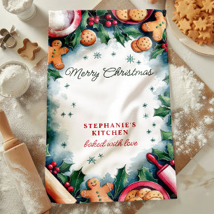 Lebkuchen und Stechpalme Persönliche Weihnachtsgrü Geschirrtuch