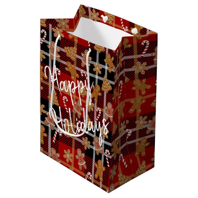 Lebkuchen und Süßspeisen auf Kariertem Mediu Mittlere Geschenktüte (Vorderseite Schrägansicht)