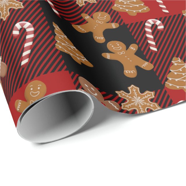 Lebkuchen und Süßspeisen auf Karierten Geschenkpapier (Rolleneckpunkt)
