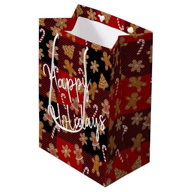 Lebkuchen und Süßspeisen auf Karierten Mittlere Geschenktüte (Vorderseite Schrägansicht)