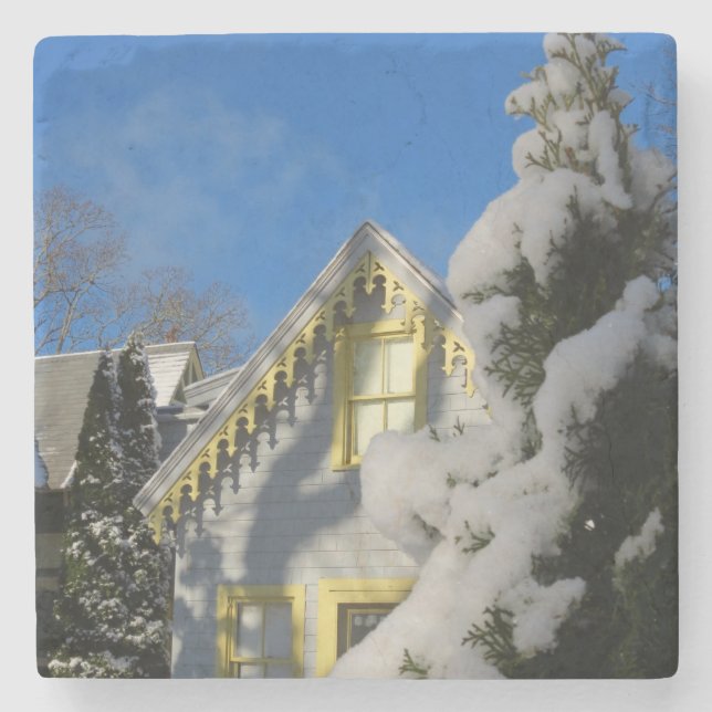 Lebkuchen und Winterschnee - Martha's Vineyard Steinuntersetzer (Vorderseite)