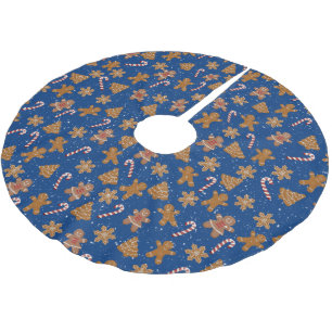 Lebkuchen und Zuckerstangen in Schneeflocke Polyester Weihnachtsbaumdecke