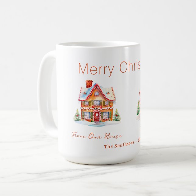 Lebkuchen "Von unserem Haus" Weihnachtsfeier Tasse (Vorderseite Links)