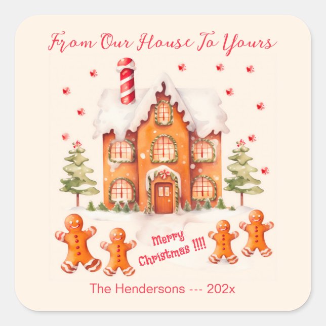 Lebkuchen von Weihnachten in unserem Haus Quadratischer Aufkleber (Vorderseite)