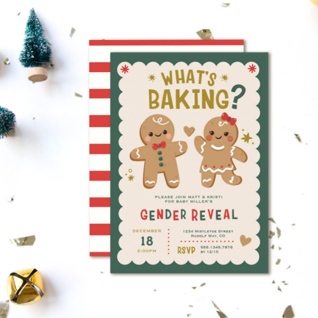Lebkuchen Was backt Weihnachtsgeschlechtsenthüllun Einladung (What's Baking? Christmas gingerbread gender reveal invitations. He or She)