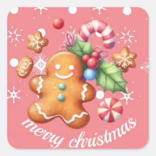 Lebkuchen Weihnachten Pfefferminz Blau Name Rosa Quadratischer Aufkleber