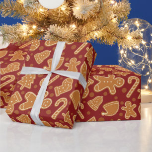 Lebkuchen Weihnachtskekse Dunkelrot nahtlos Geschenkpapier