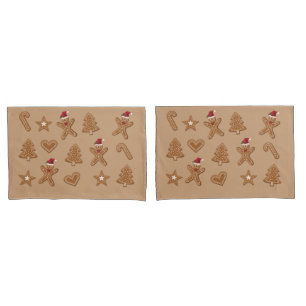 Lebkuchen-Weihnachtsplätzchen-Formen auf Braun Kissenbezug