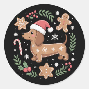Lebkuchen Wiener Hund Liebhaber Dachshund Weihnach Runder Aufkleber