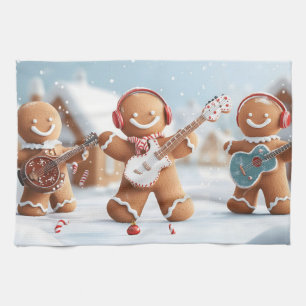 Lebkuchenband im Schnee spielen Geschirrtuch
